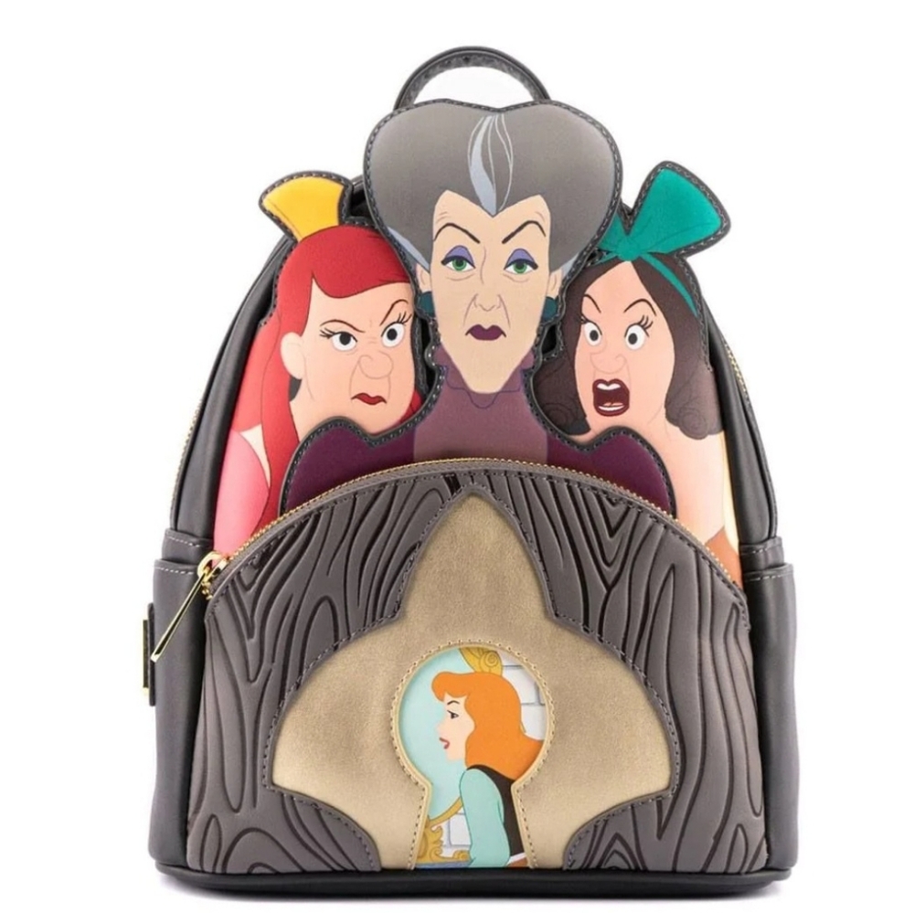 DISNEY VILLIANS  CINDERELLA EVIL STEPMOTHER SISTERS LOUNGEFLY HARD TAG BACKPACK